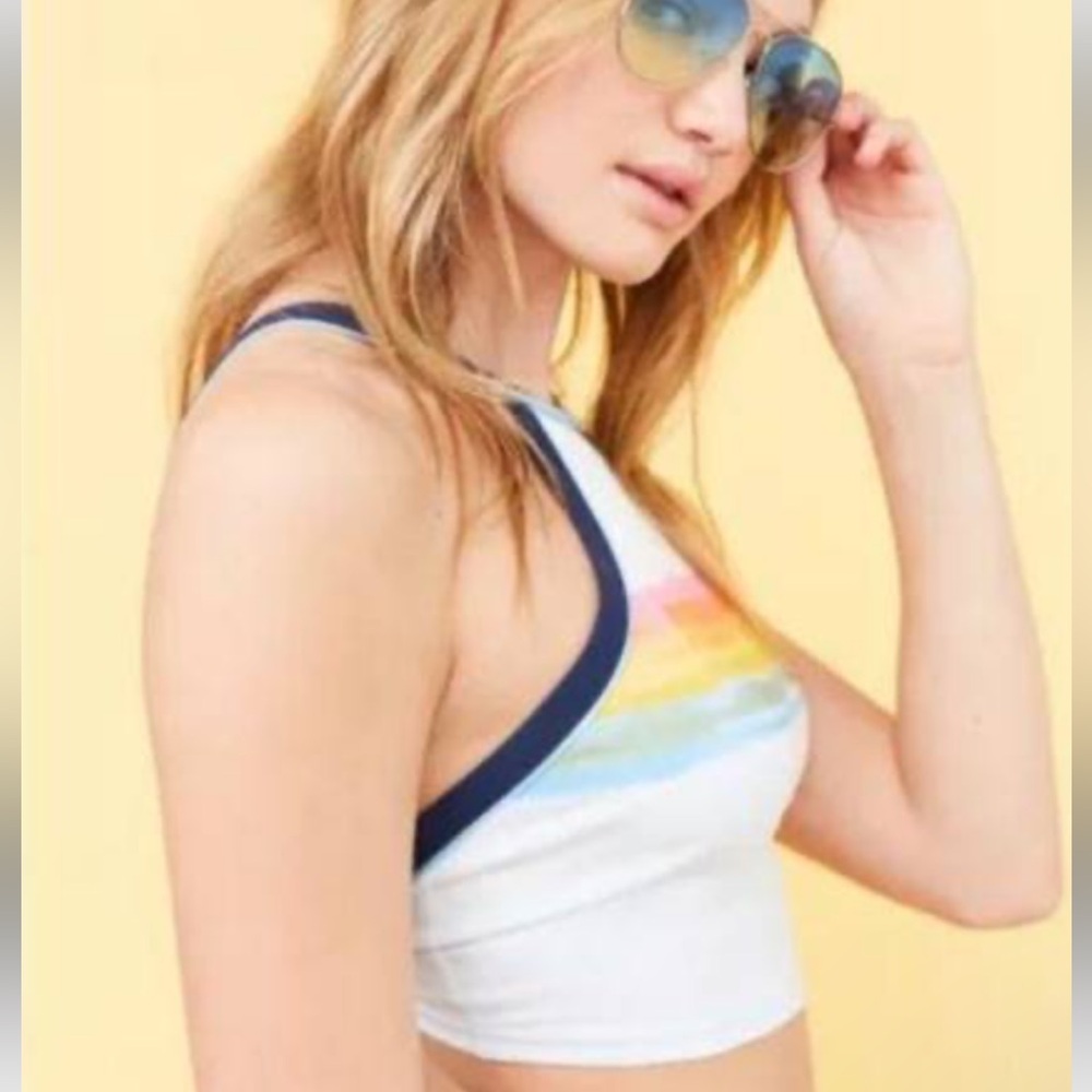 BDG Rainbow Halter Tie Back Crop Top